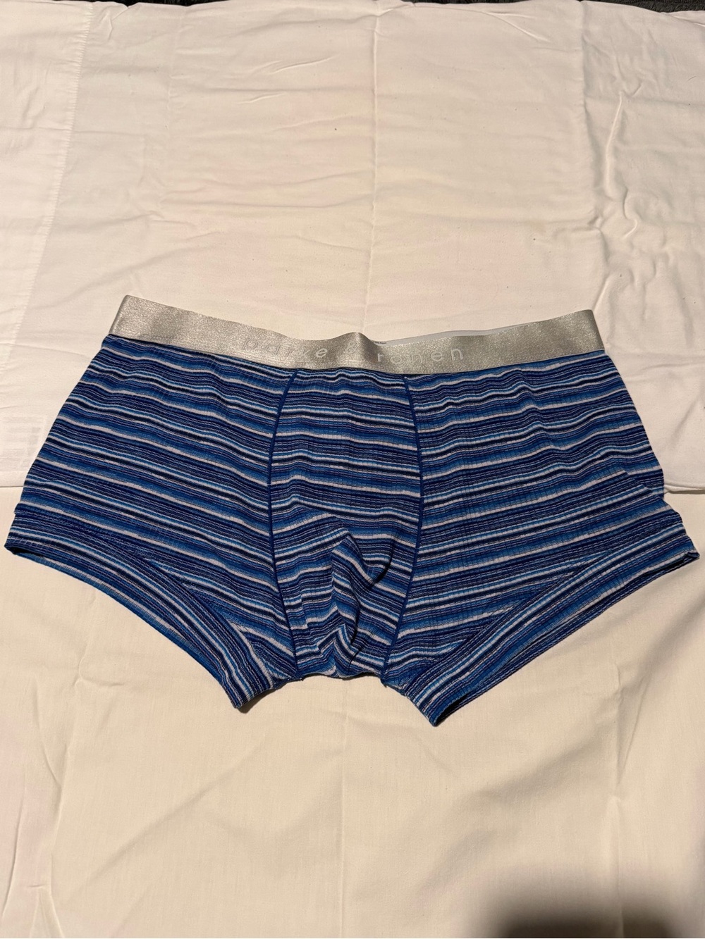 Parke & Ronen Navy and Blue Striped Boxer Briefs with Silver Waistband